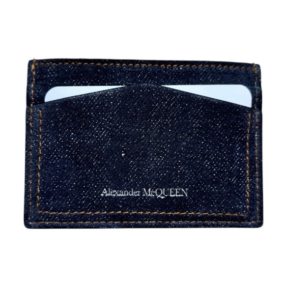 Alexander McQueen Leather Women Card Holder, Denim Effect Blue Saphire - Picture 2 of 3